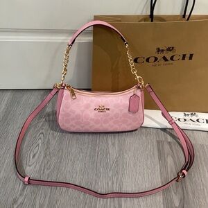 Coach Pink Crossbody Bag with Gold Accents